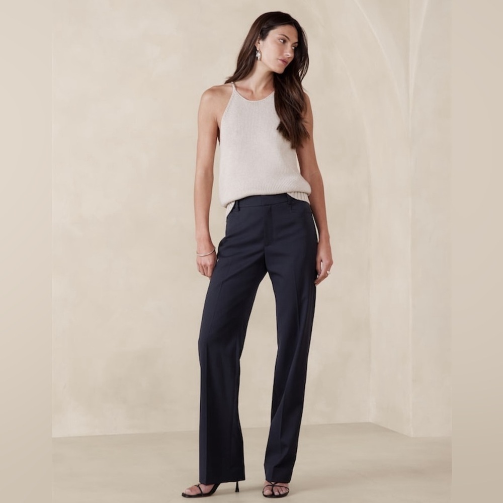 NWT Banana Republic Sienna Straight Italian Wool Black Pant size 6. - Picture 3 of 9